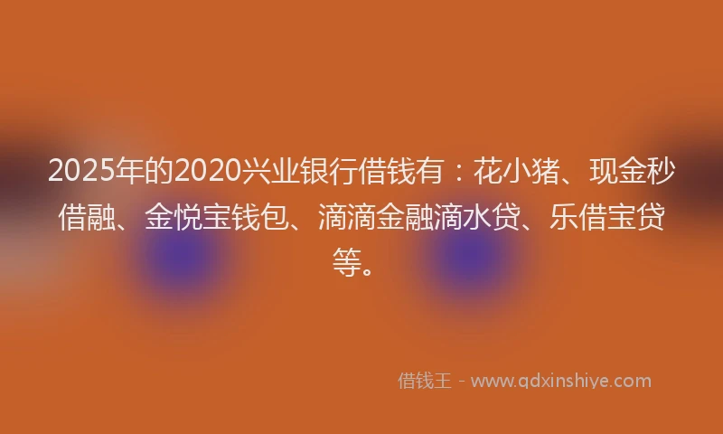 2025年的2020兴业银行借钱有：花小猪、现金秒借融、金悦宝钱包、滴滴金融滴水贷、乐借宝贷等。