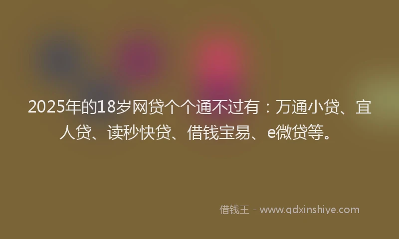 2025年的18岁网贷个个通不过有：万通小贷、宜人贷、读秒快贷、借钱宝易、e微贷等。
