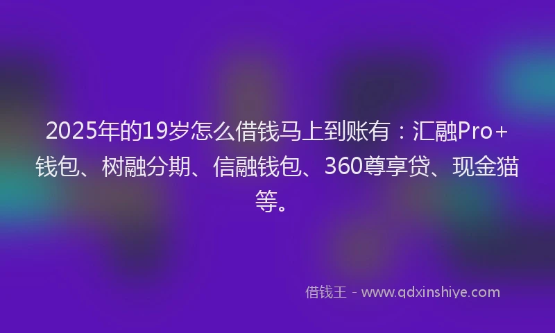 2025年的19岁怎么借钱马上到账有：汇融Pro+钱包、树融分期、信融钱包、360尊享贷、现金猫等。