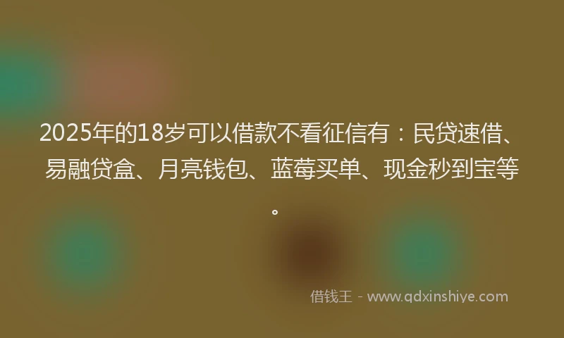 2025年的18岁可以借款不看征信有：民贷速借、易融贷盒、月亮钱包、蓝莓买单、现金秒到宝等。