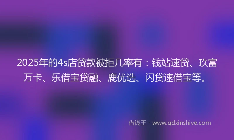 2025年的4s店贷款被拒几率有：钱站速贷、玖富万卡、乐借宝贷融、鹿优选、闪贷速借宝等。