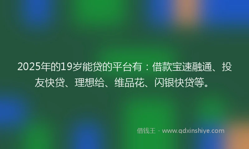 2025年的19岁能贷的平台有：借款宝速融通、投友快贷、理想给、维品花、闪银快贷等。