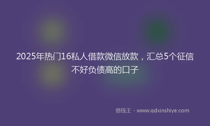 2025年热门16私人借款微信放款，汇总5个征信不好负债高的口子