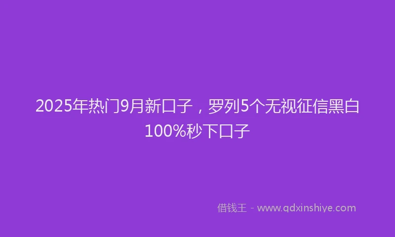 2025年热门9月新口子，罗列5个无视征信黑白100%秒下口子