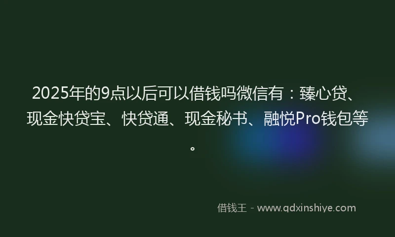 2025年的9点以后可以借钱吗微信有：臻心贷、现金快贷宝、快贷通、现金秘书、融悦Pro钱包等。