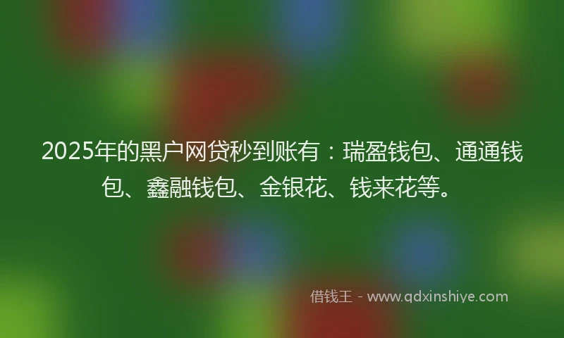 2025年的黑户网贷秒到账有：瑞盈钱包、通通钱包、鑫融钱包、金银花、钱来花等。