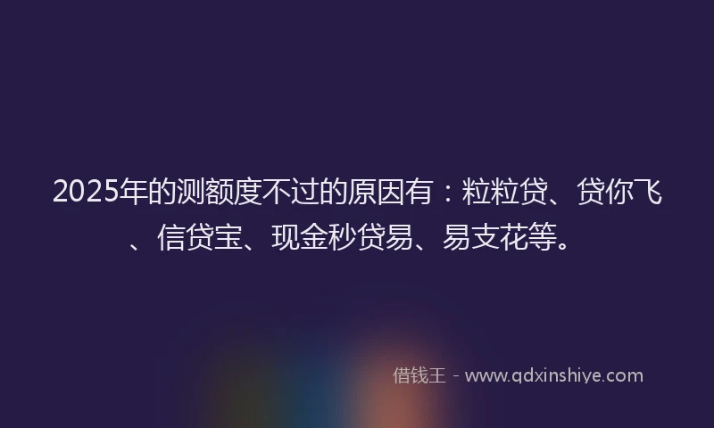 2025年的测额度不过的原因有：粒粒贷、贷你飞、信贷宝、现金秒贷易、易支花等。