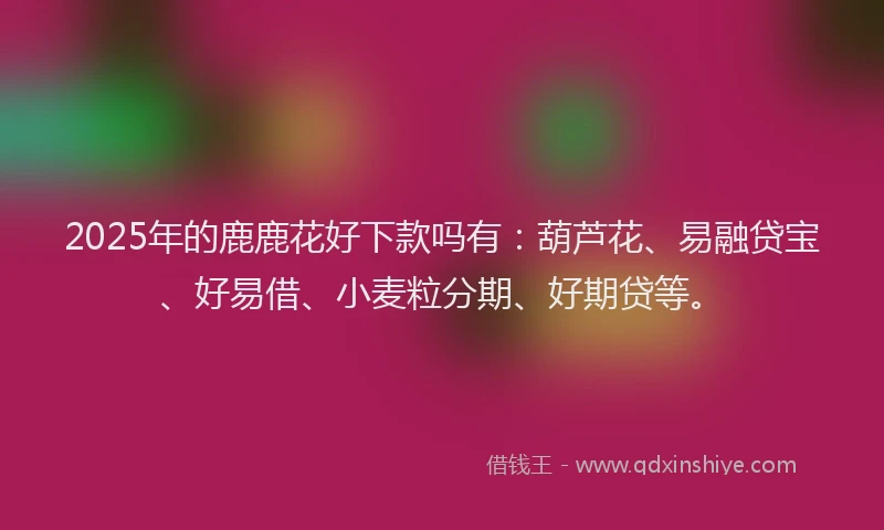2025年的鹿鹿花好下款吗有：葫芦花、易融贷宝、好易借、小麦粒分期、好期贷等。