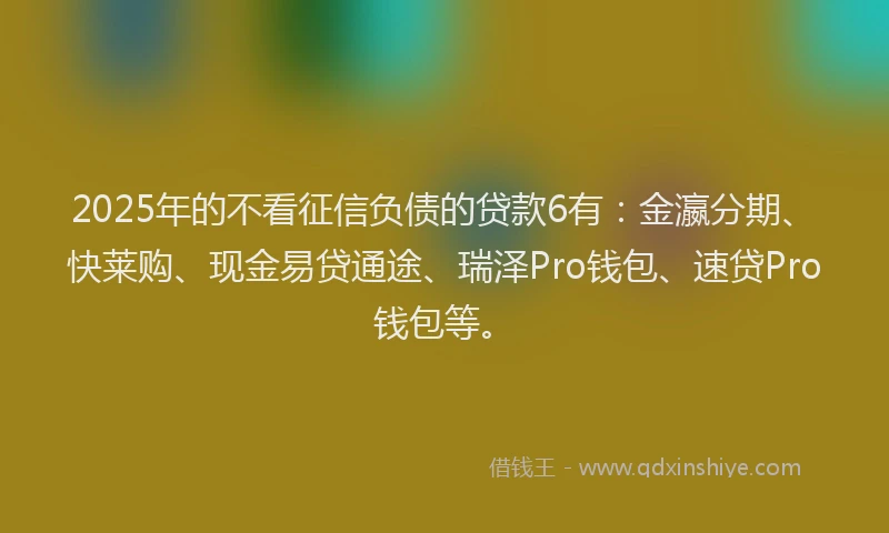 2025年的不看征信负债的贷款6有：金瀛分期、快莱购、现金易贷通途、瑞泽Pro钱包、速贷Pro钱包等。