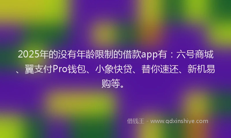 2025年的没有年龄限制的借款app有：六号商城、翼支付Pro钱包、小象快贷、替你速还、新机易购等。