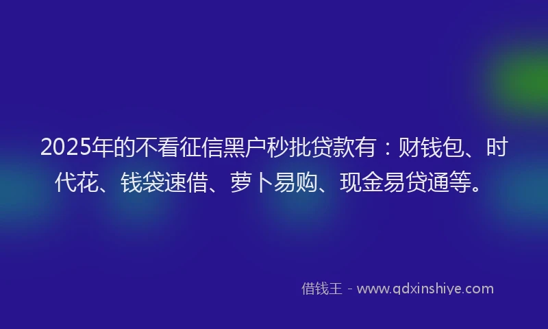 2025年的不看征信黑户秒批贷款有：财钱包、时代花、钱袋速借、萝卜易购、现金易贷通等。
