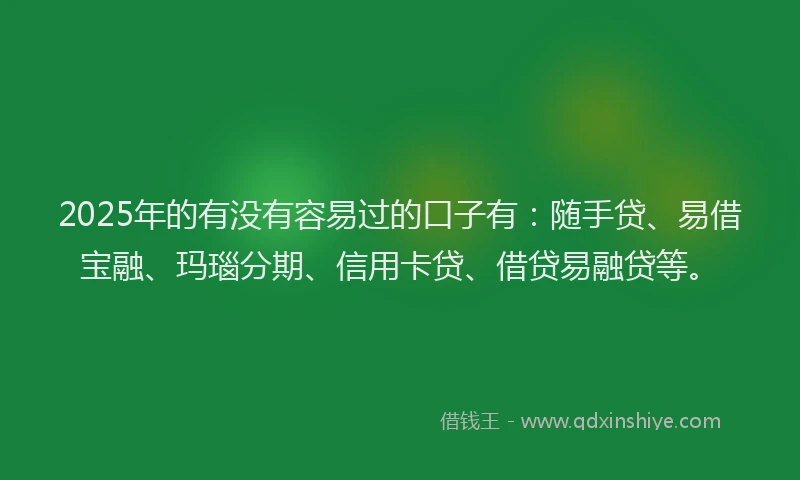 2025年的有没有容易过的口子有：随手贷、易借宝融、玛瑙分期、信用卡贷、借贷易融贷等。