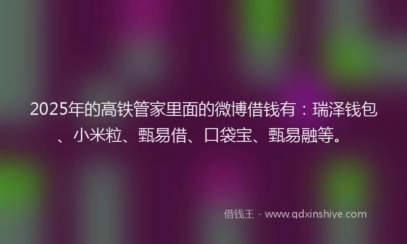 2025年的高铁管家里面的微博借钱有：瑞泽钱包、小米粒、甄易借、口袋宝、甄易融等。
