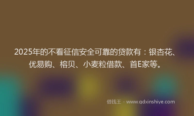 2025年的不看征信安全可靠的贷款有：银杏花、优易购、榕贝、小麦粒借款、首E家等。