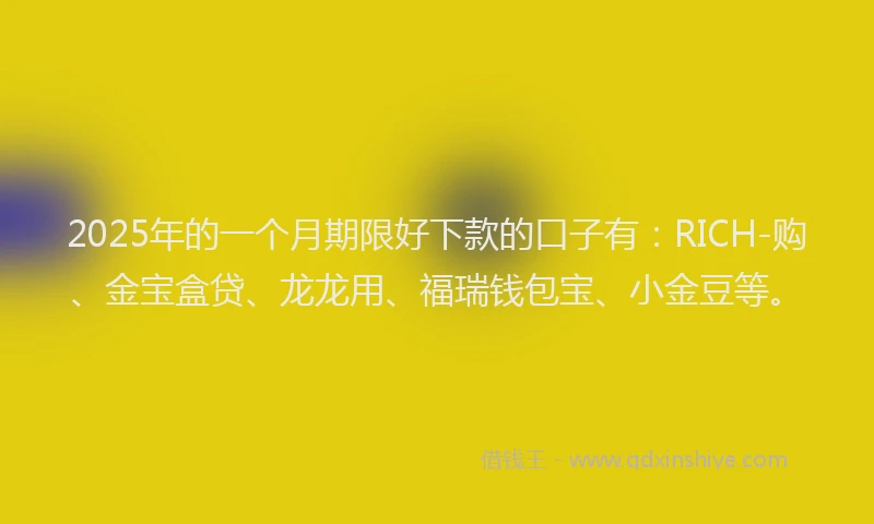 2025年的一个月期限好下款的口子有：RICH-购、金宝盒贷、龙龙用、福瑞钱包宝、小金豆等。