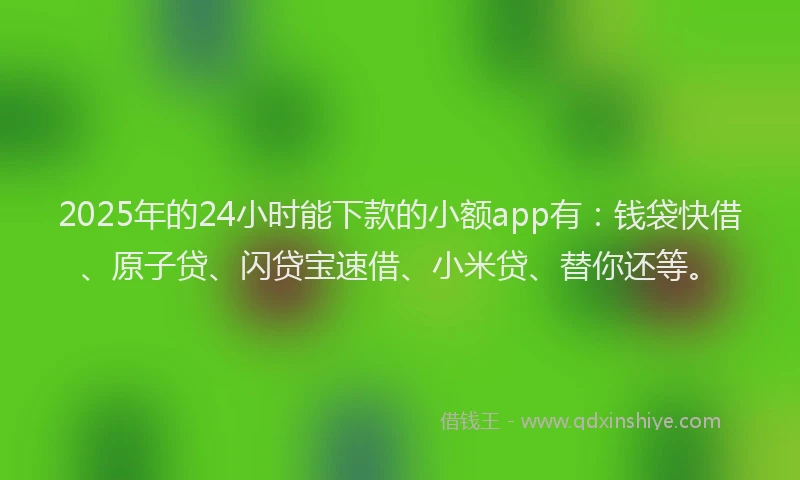 2025年的24小时能下款的小额app有：钱袋快借、原子贷、闪贷宝速借、小米贷、替你还等。