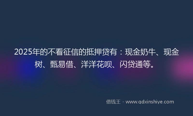 2025年的不看征信的抵押贷有：现金奶牛、现金树、甄易借、洋洋花呗、闪贷通等。