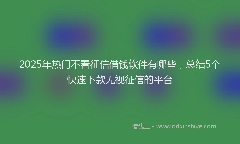 2025年热门不看征信借钱软件有哪些，总结5个快速下款无视征信的平台