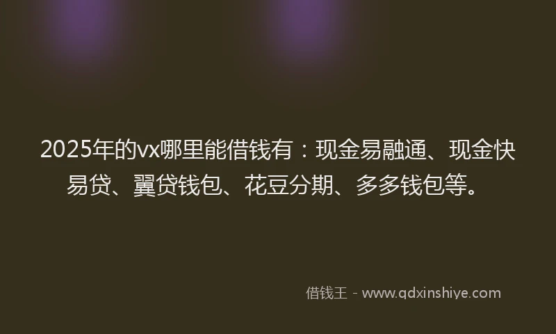 2025年的vx哪里能借钱有：现金易融通、现金快易贷、翼贷钱包、花豆分期、多多钱包等。