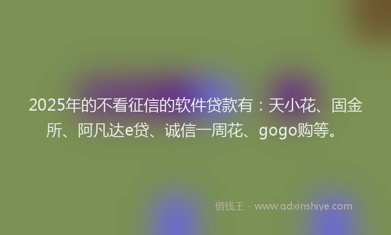 2025年的不看征信的软件贷款有:天小花、固金所、阿凡达e贷、诚信一周花、gogo购等。