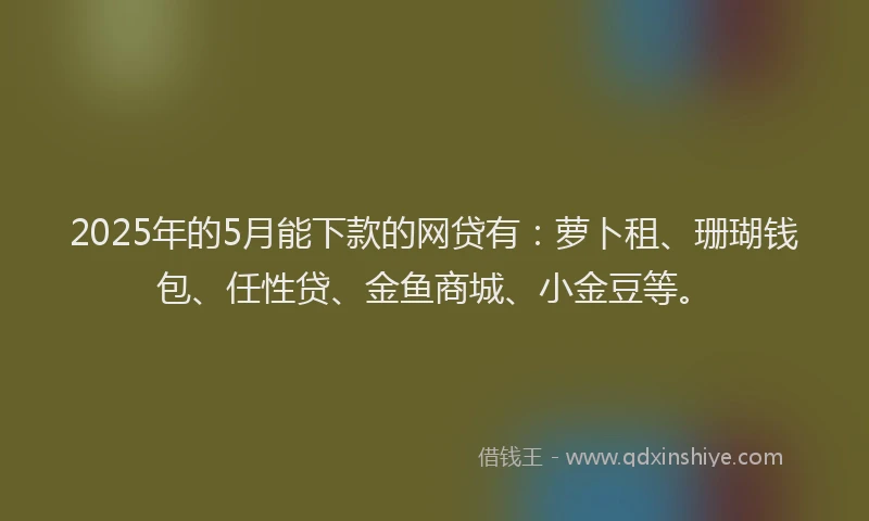2025年的5月能下款的网贷有：萝卜租、珊瑚钱包、任性贷、金鱼商城、小金豆等。