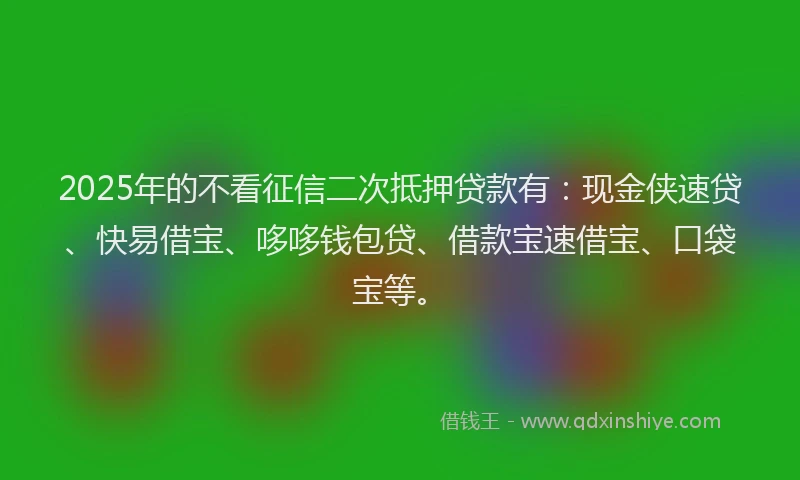 2025年的不看征信二次抵押贷款有：现金侠速贷、快易借宝、哆哆钱包贷、借款宝速借宝、口袋宝等。