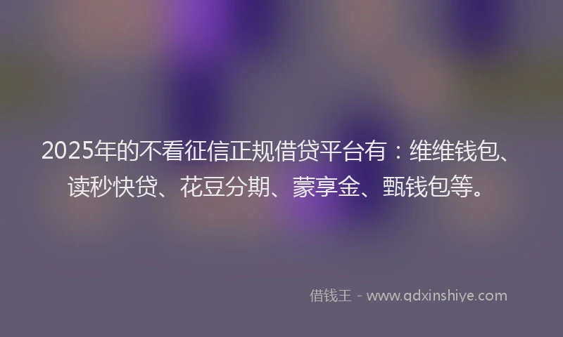 2025年的不看征信正规借贷平台有：维维钱包、读秒快贷、花豆分期、蒙享金、甄钱包等。