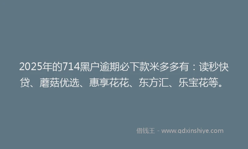 2025年的714黑户逾期必下款米多多有：读秒快贷、蘑菇优选、惠享花花、东方汇、乐宝花等。