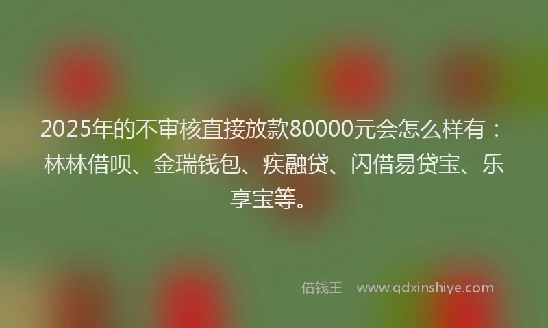 2025年的不审核直接放款80000元会怎么样有：林林借呗、金瑞钱包、疾融贷、闪借易贷宝、乐享宝等。