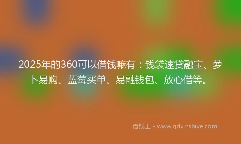 2025年的360可以借钱嘛有：钱袋速贷融宝、萝卜易购、蓝莓买单、易融钱包、放心借等。