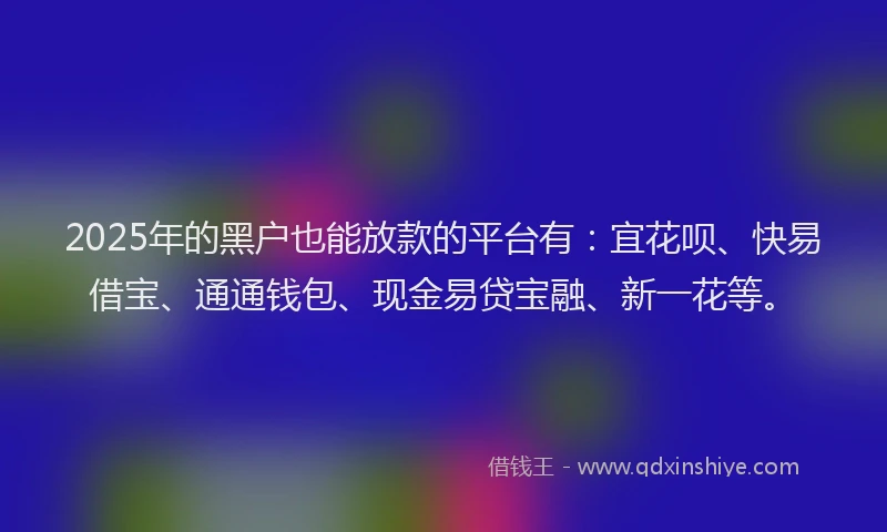 2025年的黑户也能放款的平台有：宜花呗、快易借宝、通通钱包、现金易贷宝融、新一花等。