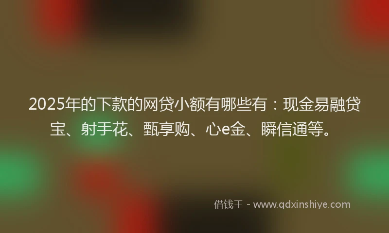2025年的下款的网贷小额有哪些有：现金易融贷宝、射手花、甄享购、心e金、瞬信通等。
