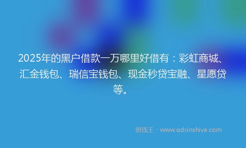 2025年的黑户借款一万哪里好借有：彩虹商城、汇金钱包、瑞信宝钱包、现金秒贷宝融、星愿贷等。