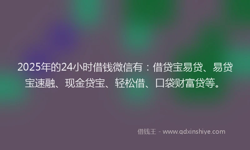 2025年的24小时借钱微信有：借贷宝易贷、易贷宝速融、现金贷宝、轻松借、口袋财富贷等。