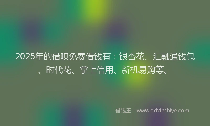 2025年的借呗免费借钱有：银杏花、汇融通钱包、时代花、掌上信用、新机易购等。