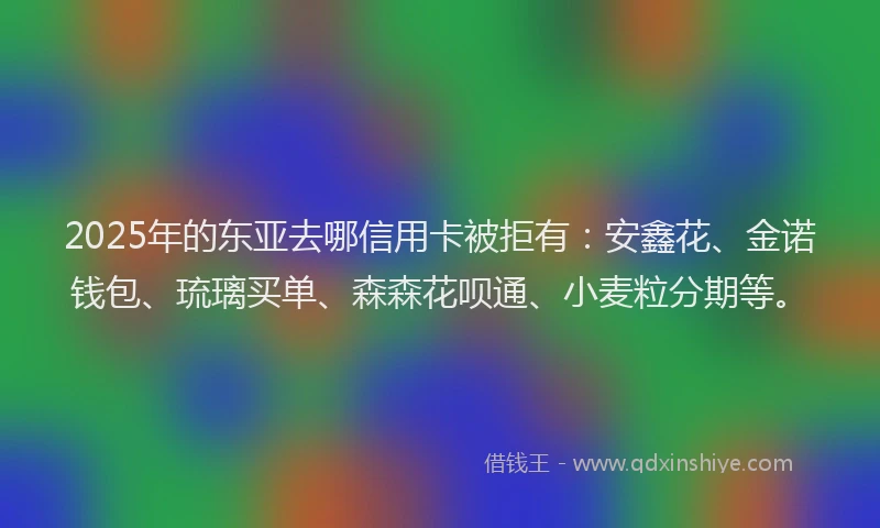 2025年的东亚去哪信用卡被拒有：安鑫花、金诺钱包、琉璃买单、森森花呗通、小麦粒分期等。