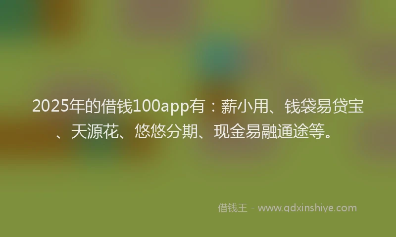 2025年的借钱100app有：薪小用、钱袋易贷宝、天源花、悠悠分期、现金易融通途等。