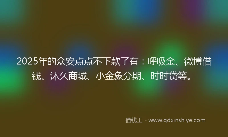 2025年的众安点点不下款了有：呼吸金、微博借钱、沐久商城、小金象分期、时时贷等。