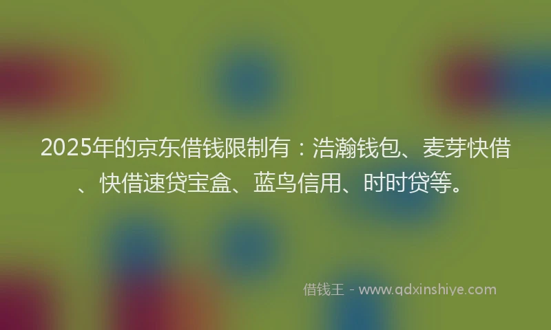 2025年的京东借钱限制有：浩瀚钱包、麦芽快借、快借速贷宝盒、蓝鸟信用、时时贷等。