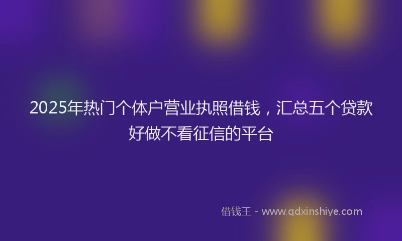2025年热门个体户营业执照借钱，汇总五个贷款好做不看征信的平台