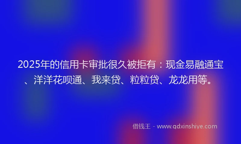 2025年的信用卡审批很久被拒有：现金易融通宝、洋洋花呗通、我来贷、粒粒贷、龙龙用等。