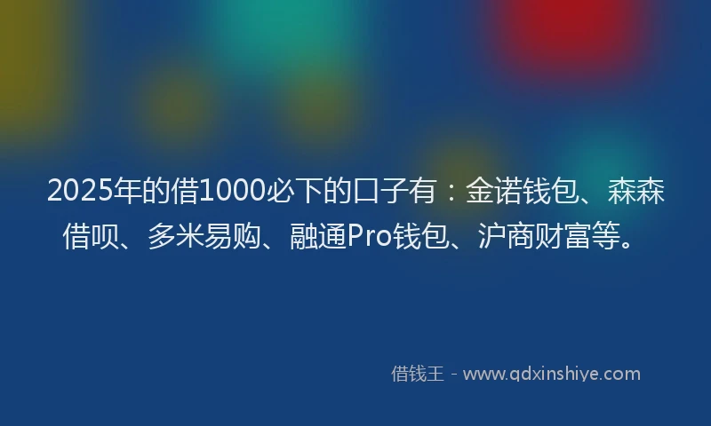 2025年的借1000必下的口子有：金诺钱包、森森借呗、多米易购、融通Pro钱包、沪商财富等。