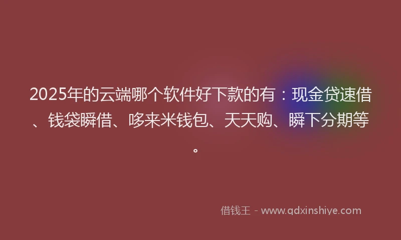 2025年的云端哪个软件好下款的有：现金贷速借、钱袋瞬借、哆来米钱包、天天购、瞬下分期等。