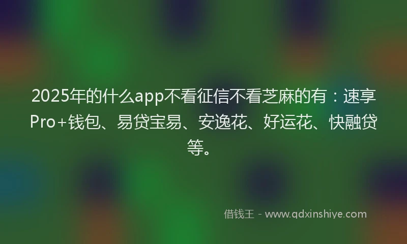 2025年的什么app不看征信不看芝麻的有:速享Pro+钱包、易贷宝易、安逸花、好运花、快融贷等。