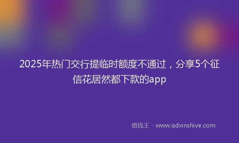 2025年热门交行提临时额度不通过，分享5个征信花居然都下款的app