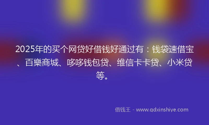 2025年的买个网贷好借钱好通过有：钱袋速借宝、百樂商城、哆哆钱包贷、维信卡卡贷、小米贷等。