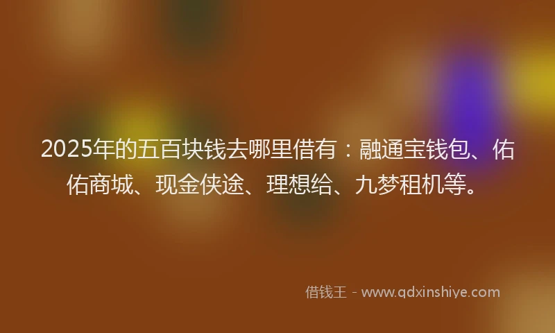 2025年的五百块钱去哪里借有：融通宝钱包、佑佑商城、现金侠途、理想给、九梦租机等。