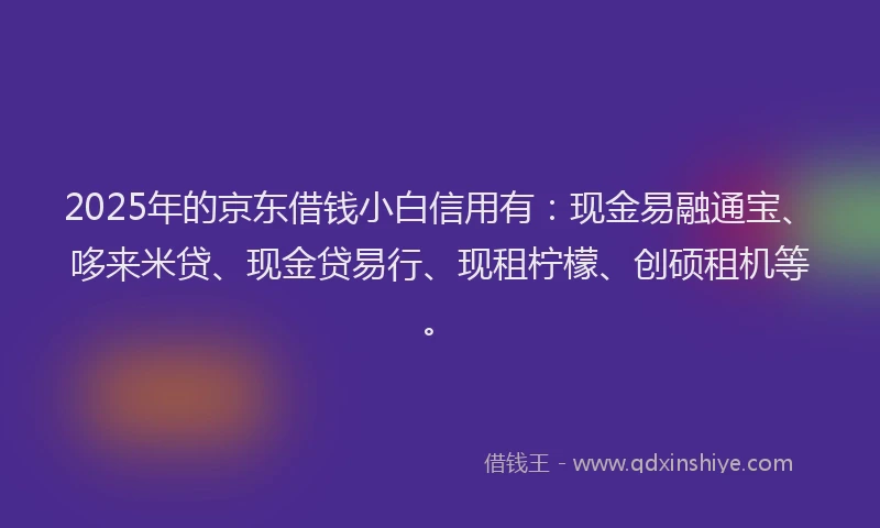 2025年的京东借钱小白信用有：现金易融通宝、哆来米贷、现金贷易行、现租柠檬、创硕租机等。