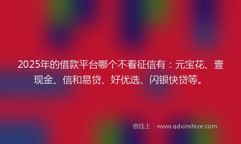2025年的借款平台哪个不看征信有：元宝花、壹现金、信和易贷、好优选、闪银快贷等。