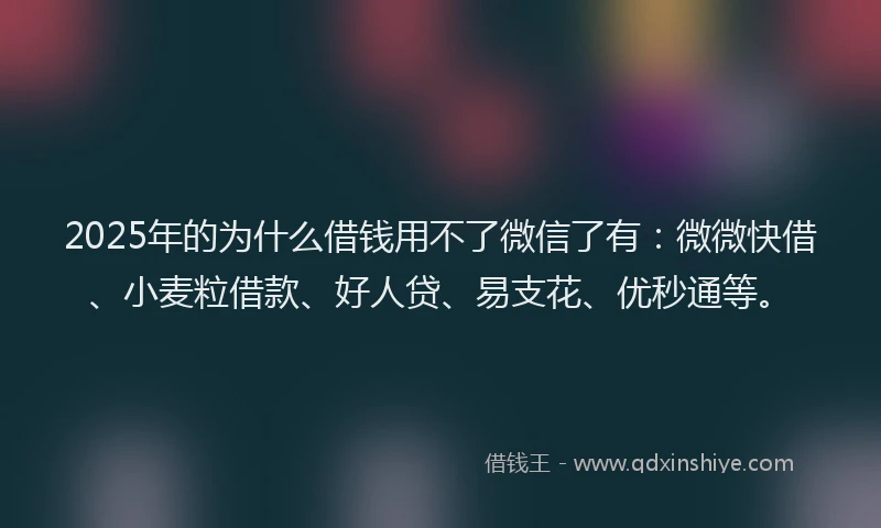 2025年的为什么借钱用不了微信了有：微微快借、小麦粒借款、好人贷、易支花、优秒通等。
